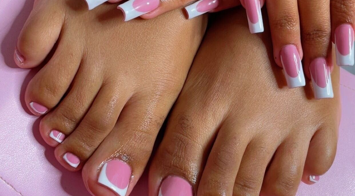 Stylish pink manicure and pedicure at Beautify Me by LC, Montego Bay, St. James Parish, JM.