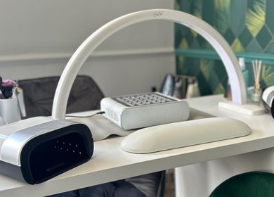 Nail workstation at Vanity Fayre, Donington, England, GB with modern equipment for perfect manicures.