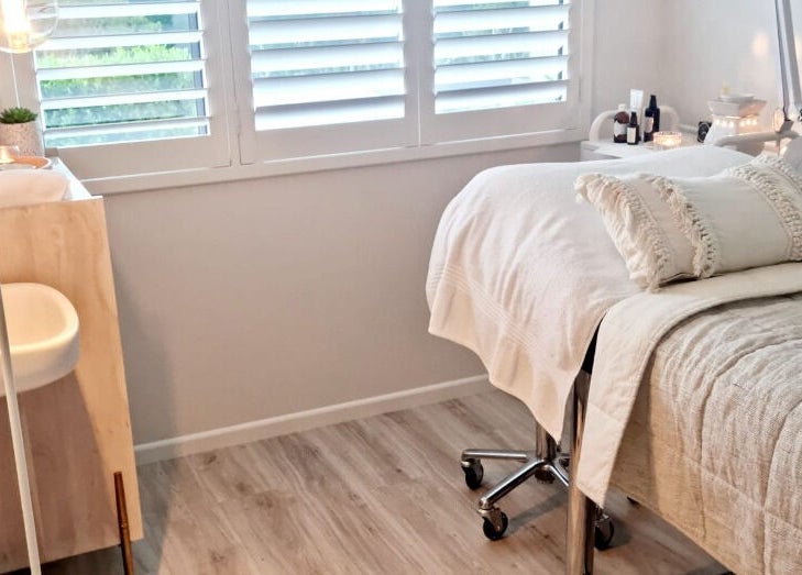 Peaceful treatment room at Room of Beauty, Papamoa, Bay Of Plenty, NZ with cozy bed and soothing decor.