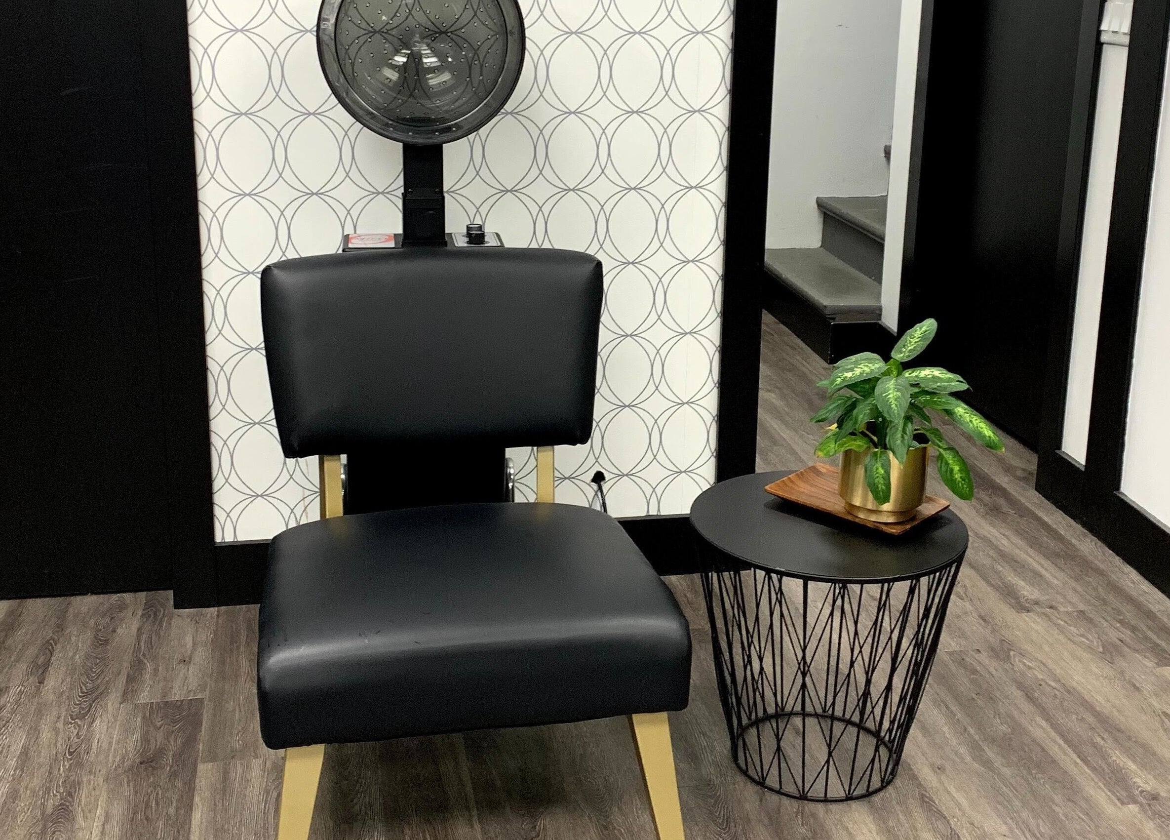 Modern hair styling chair at Contagious Studio, Abbotsford, British Columbia, CA.