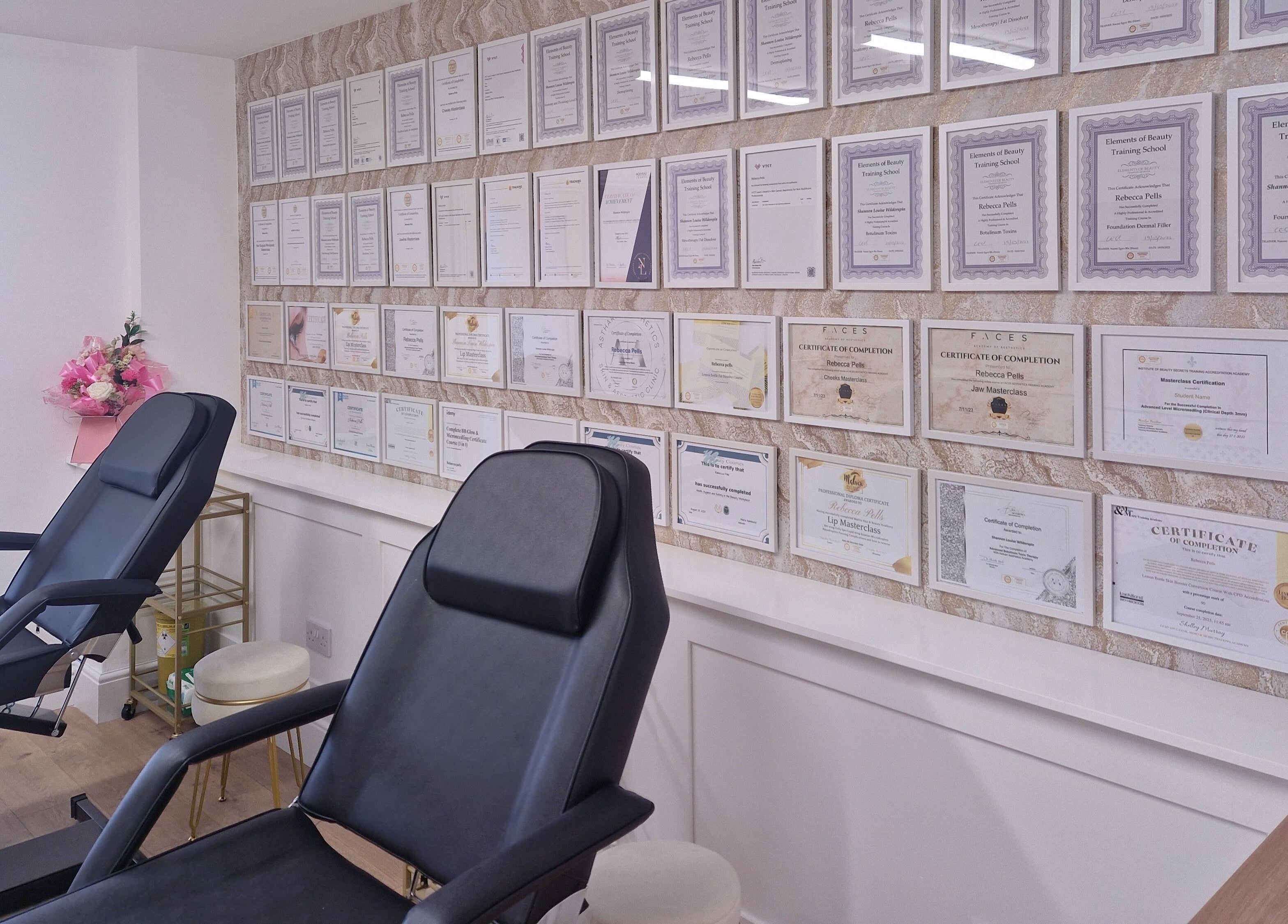 Professional certificates at The Beauty of Aesthetics, Romford, England, GB showcasing expertise.