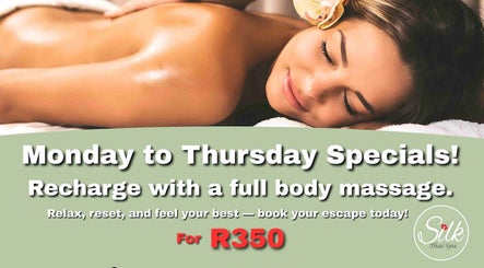 Enjoy a rejuvenating full body massage at Silk Day Spa, Sandton, Gauteng, ZA. Monday to Thursday specials.