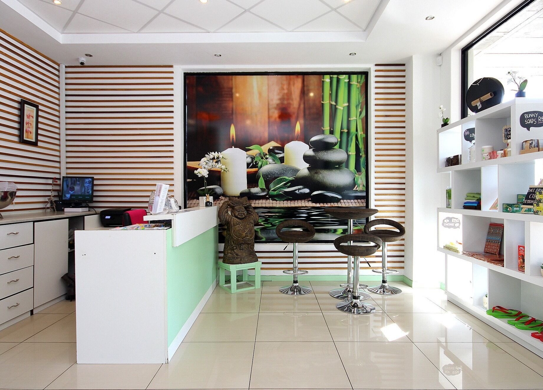 Silk Day Spa reception in Sandton, Gauteng, ZA features modern decor and a calming ambiance.