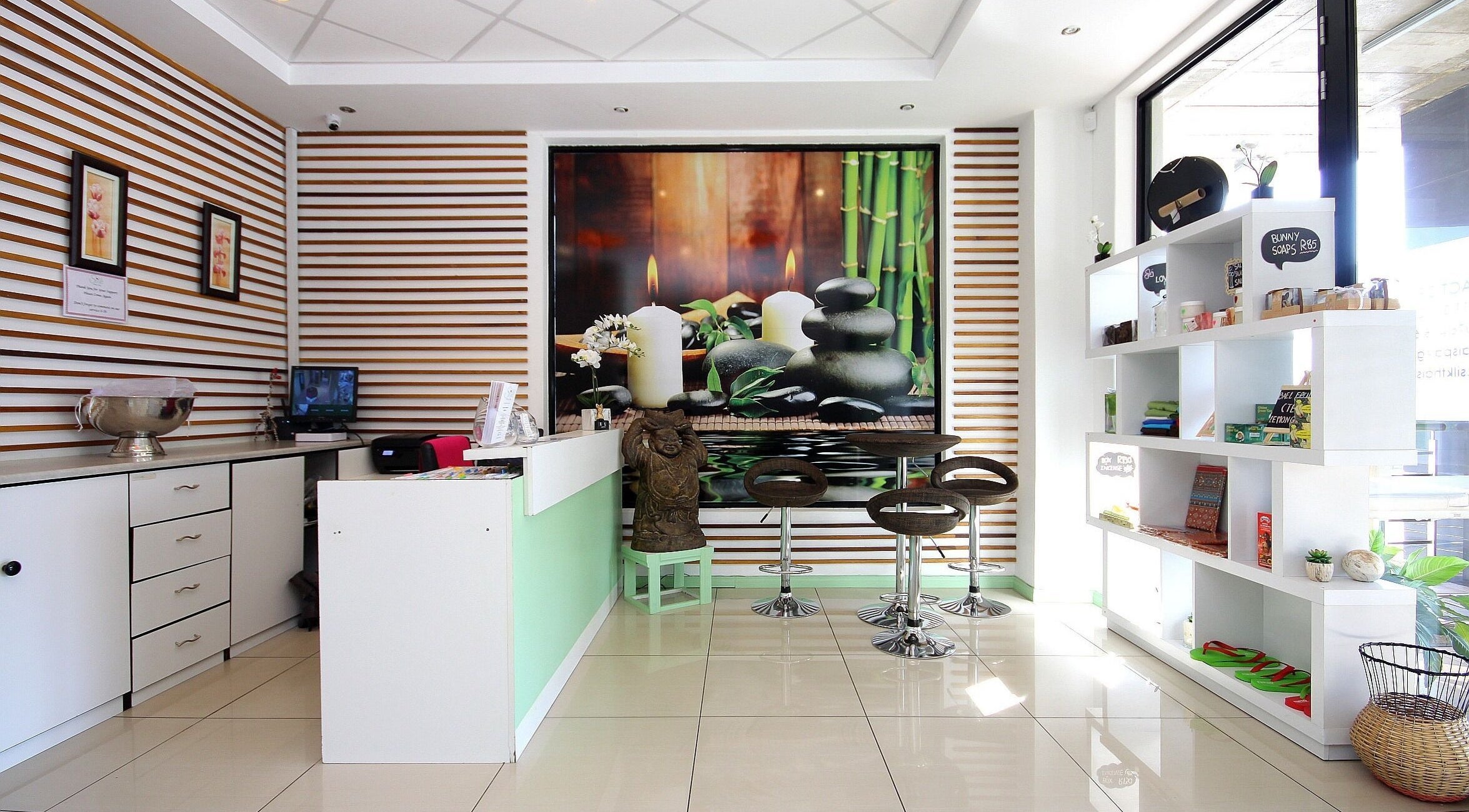 Silk Day Spa reception in Sandton, Gauteng, ZA features modern decor and a calming ambiance.