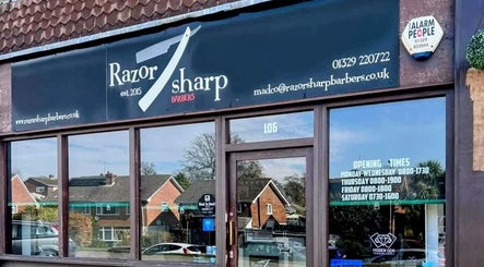 Razor Sharp Barbers facade in Fareham, England near Level up Massage.