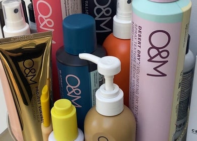 Hair products at Andria Loizou Hair salon, London, England. High-quality styling essentials on display.