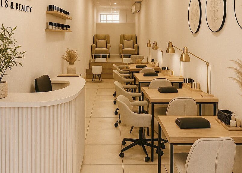 Elegant interior of Amore Nails and Beauty - Bothasig Square in Cape Town, Western Cape, ZA showcasing nail stations.