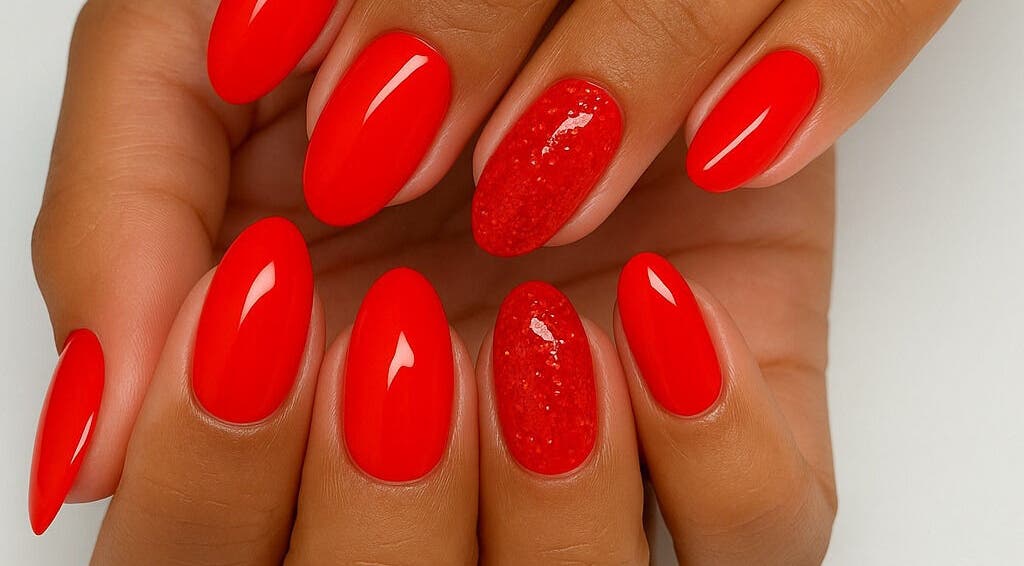 Vibrant red nails at Amore Nails and Beauty - Bothasig Square, Cape Town, Western Cape, ZA.