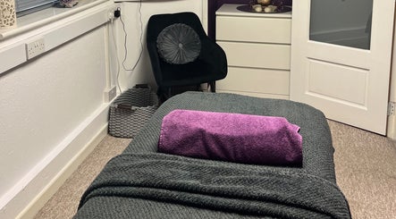 Cozy treatment room with a purple towel at Newport - Beauty & Holistic Therapies By Vicky, Newport, England, GB.