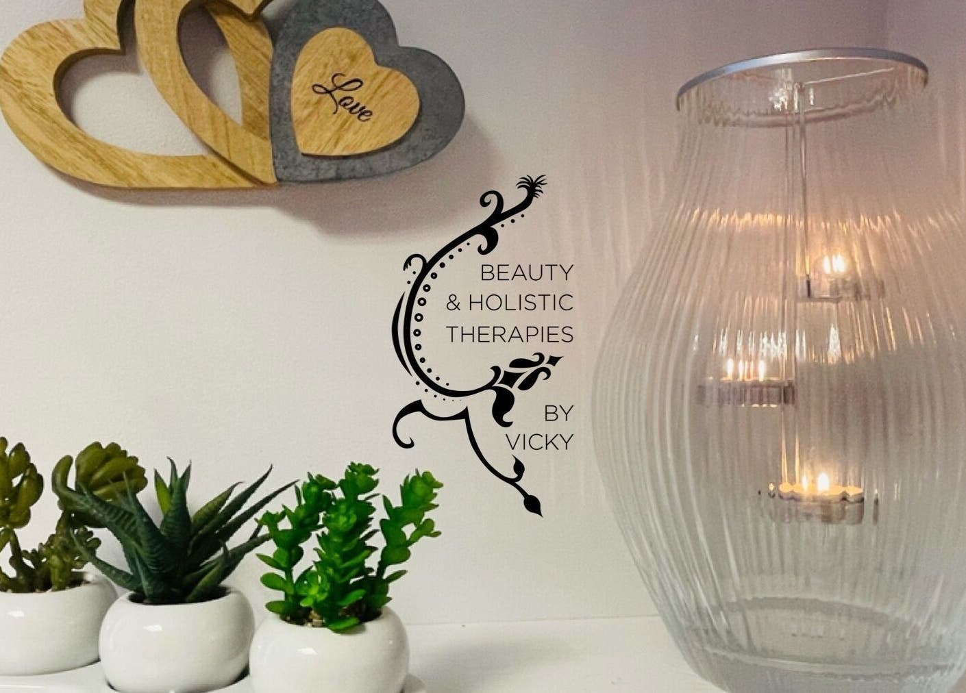 Elegant decor at Newport - Beauty & Holistic Therapies By Vicky in Newport, England, GB with candles and succulents.