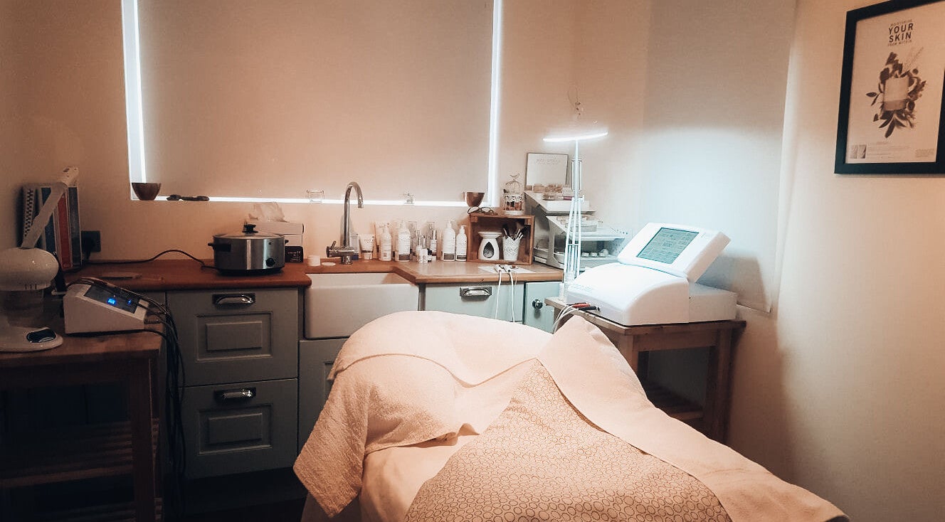 Cozy treatment room at Celebrate Skin, Maynooth, County Kildare, IE. Modern skincare equipment and calming decor.