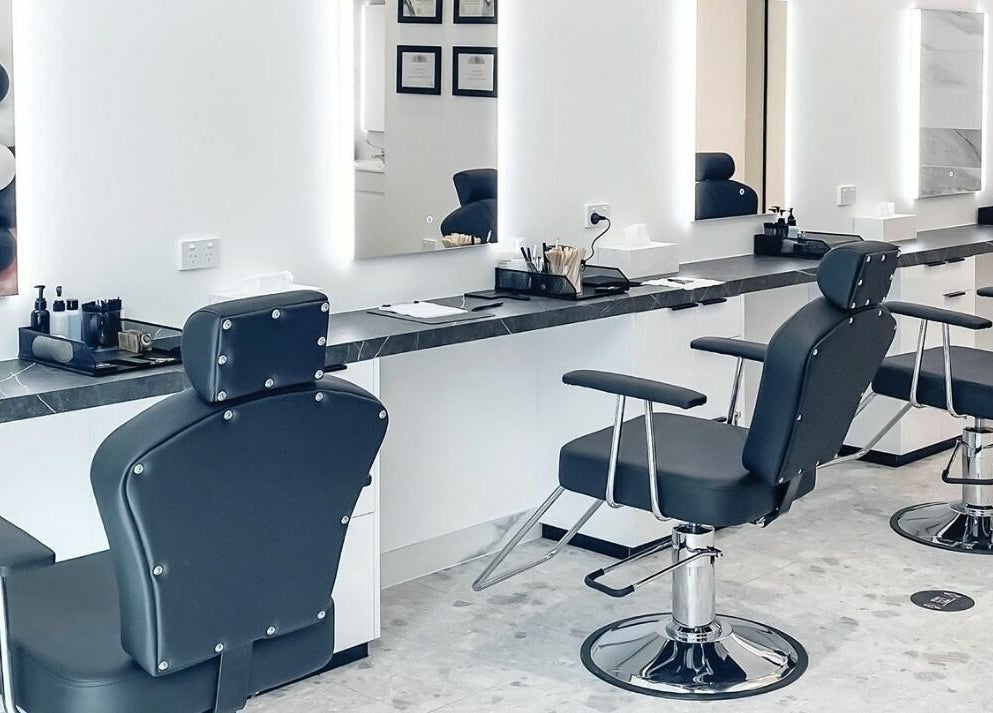 Modern salon chairs and mirrors at Thread'In Shape - Caddens, Caddens, New South Wales, AU.