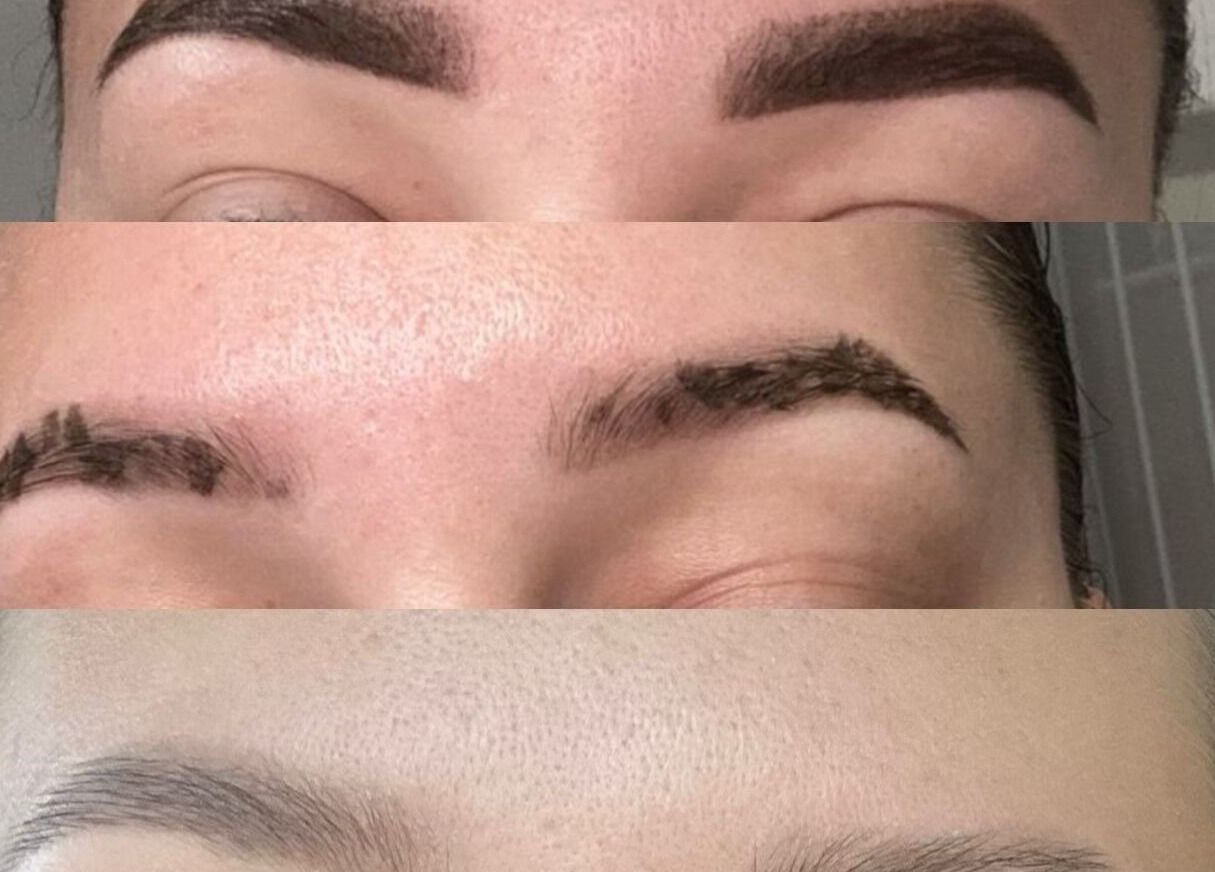 Eyebrow transformation at Vi.LashYou Westmount, London, Ontario, CA showcasing microblading results.