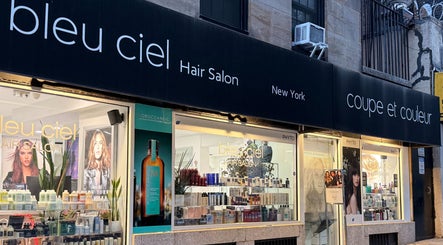 Bleu Ciel salon exterior in New York, New York, US showcasing trendy beauty products and branding.