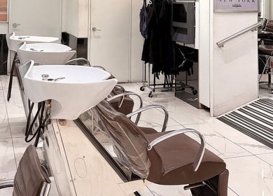 Stylish wash stations at Bleu Ciel hair salon, offering luxury in New York, New York, US.