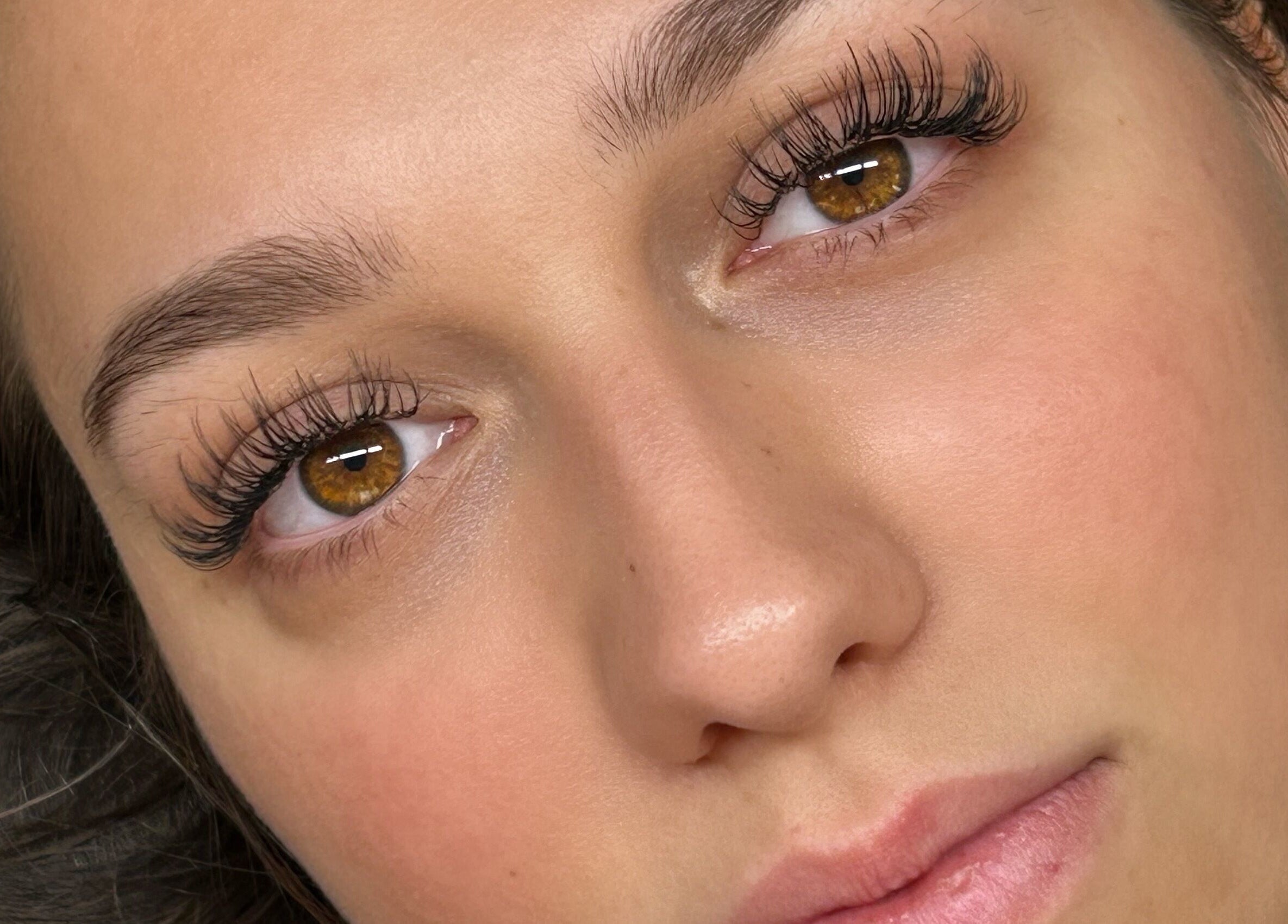 Close-up of eyelash extensions at Lashed by Linz, Basingstoke, England, GB showcasing natural beauty enhancement.