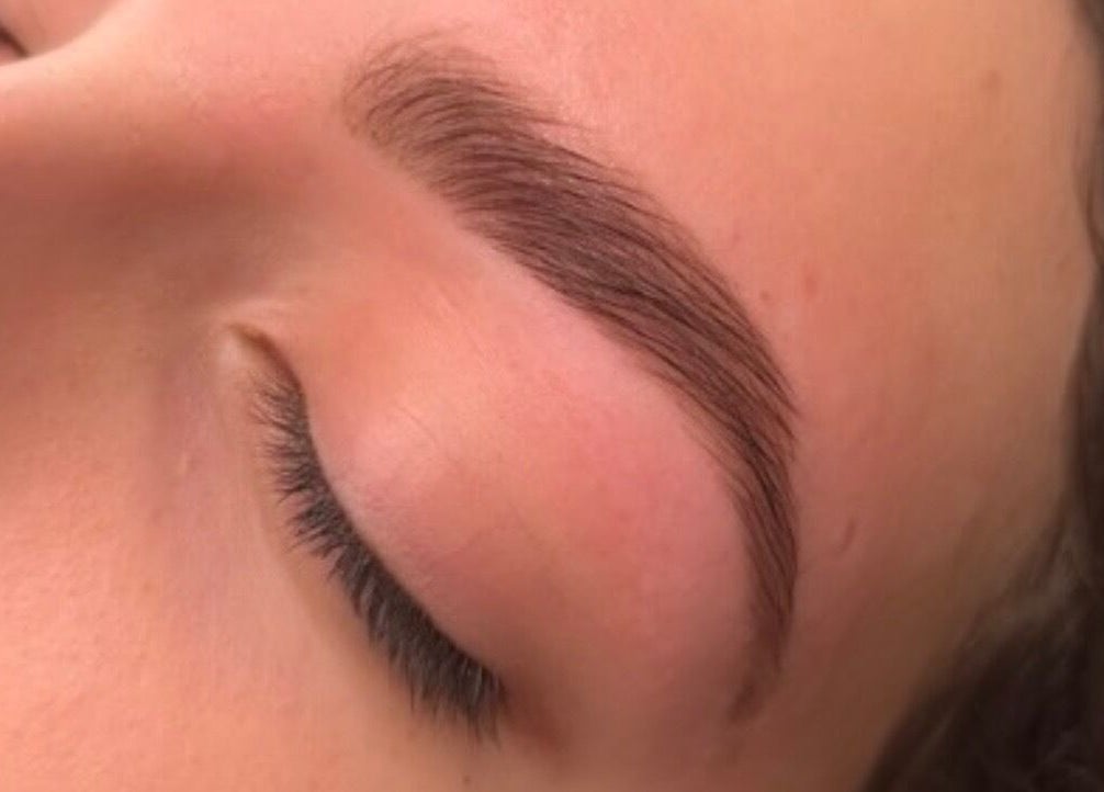 Close-up of freshly shaped brows at Lashed by Linz, Basingstoke, England, GB.