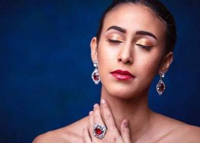 Elegant woman with jewelry at The Enchanted Beautician, Kincardine, Ontario, CA.
