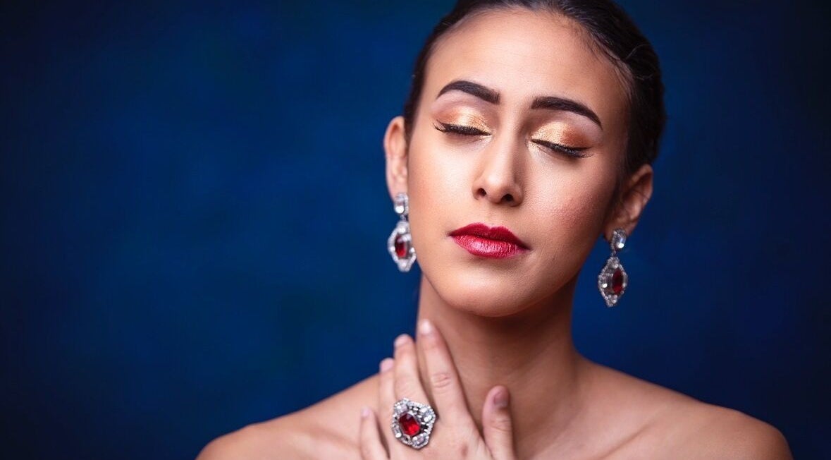 Elegant woman with jewelry at The Enchanted Beautician, Kincardine, Ontario, CA.