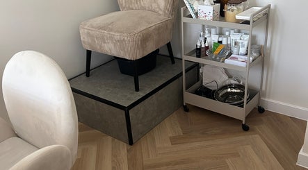Elegant treatment chair and product cart at Jess Palmer Beauty, Bridgwater, England, GB.