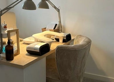 Modern nail spa station at Jess Palmer Beauty in Bridgwater, England, GB. Sleek design with cozy chair.