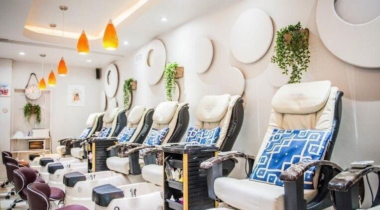 Luxurious pedicure chairs at The Grace NYC Nail Art, New York, New York, US.