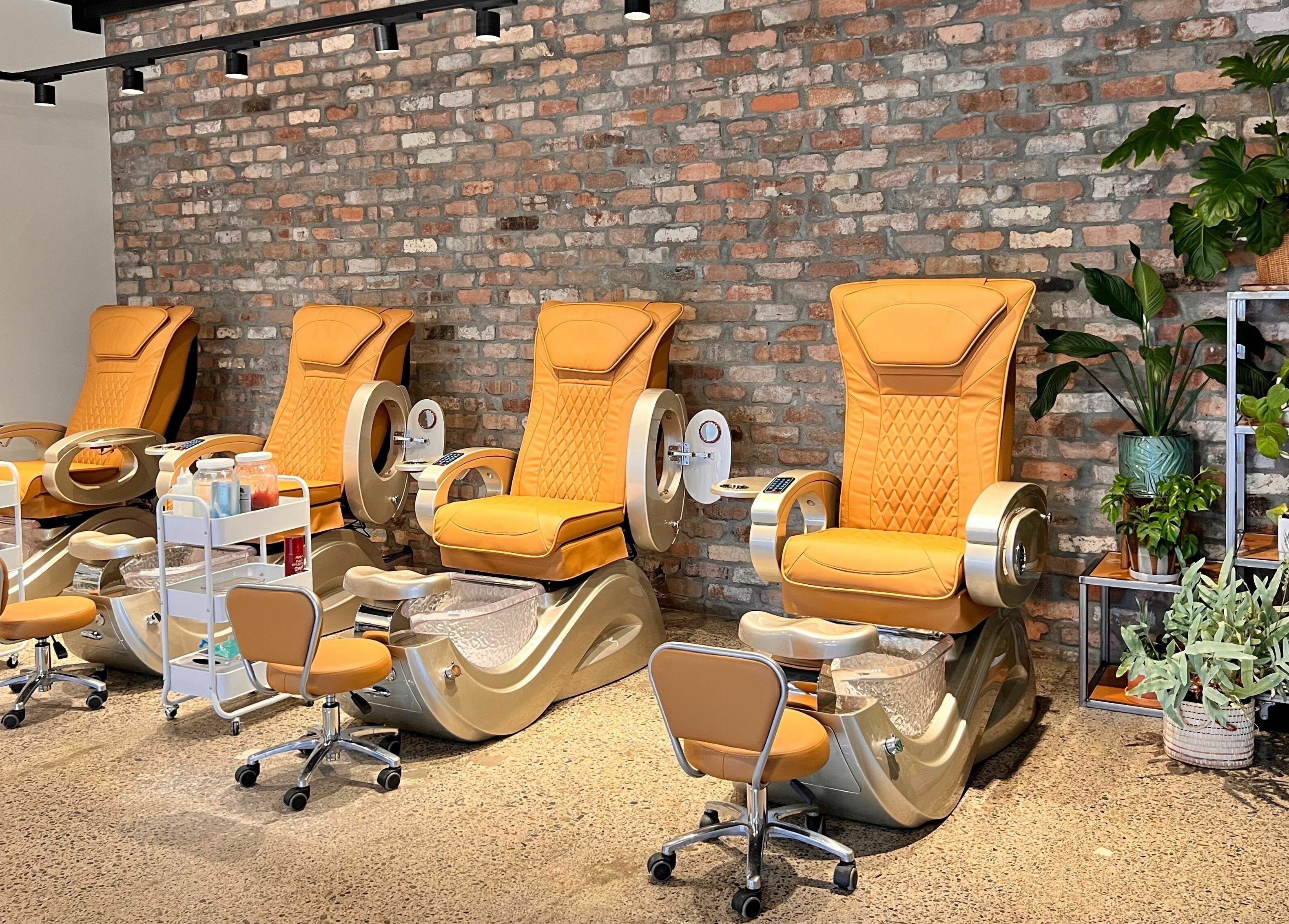 Luxurious pedicure chairs at The Nail Studio, Taupō, Waikato, NZ, offering comfort and style in a chic setting.