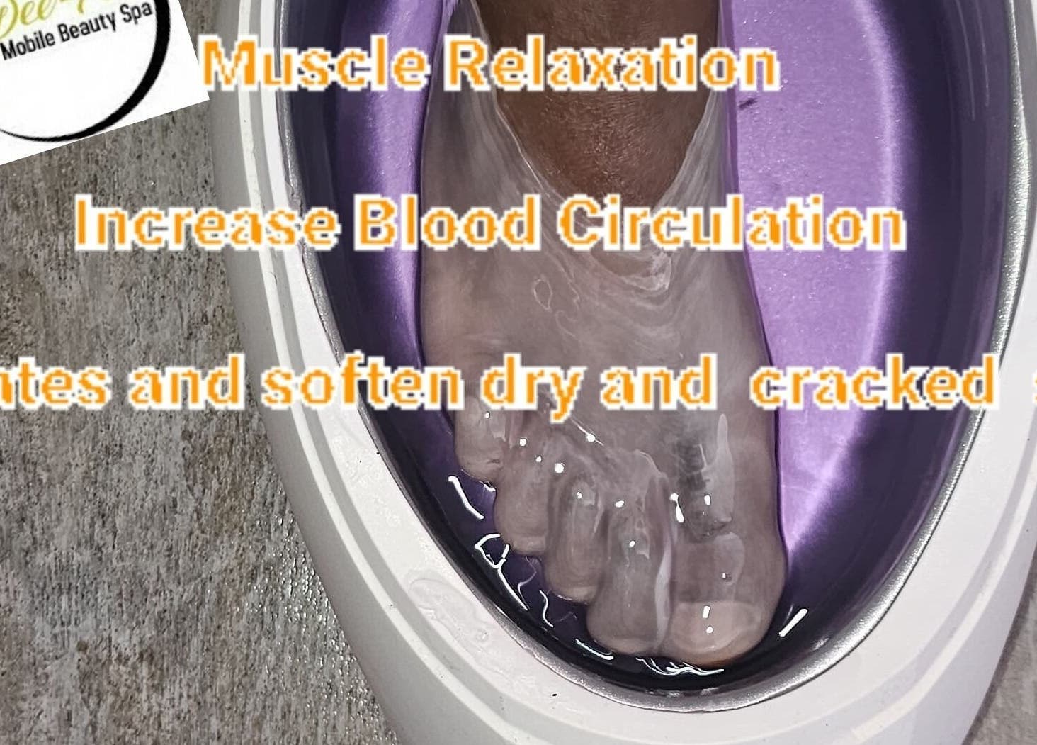 Foot soaking in soothing bath at Deepee Mobile Beauty Spa, Kuruman, Northern Cape, ZA.