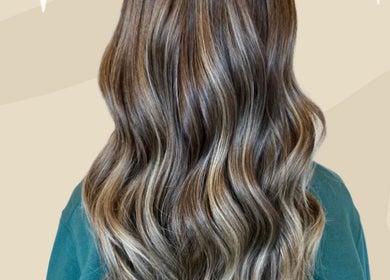 Stylish wavy brown hair from Blonde Design Co., Mount Forest, Ontario, CA.