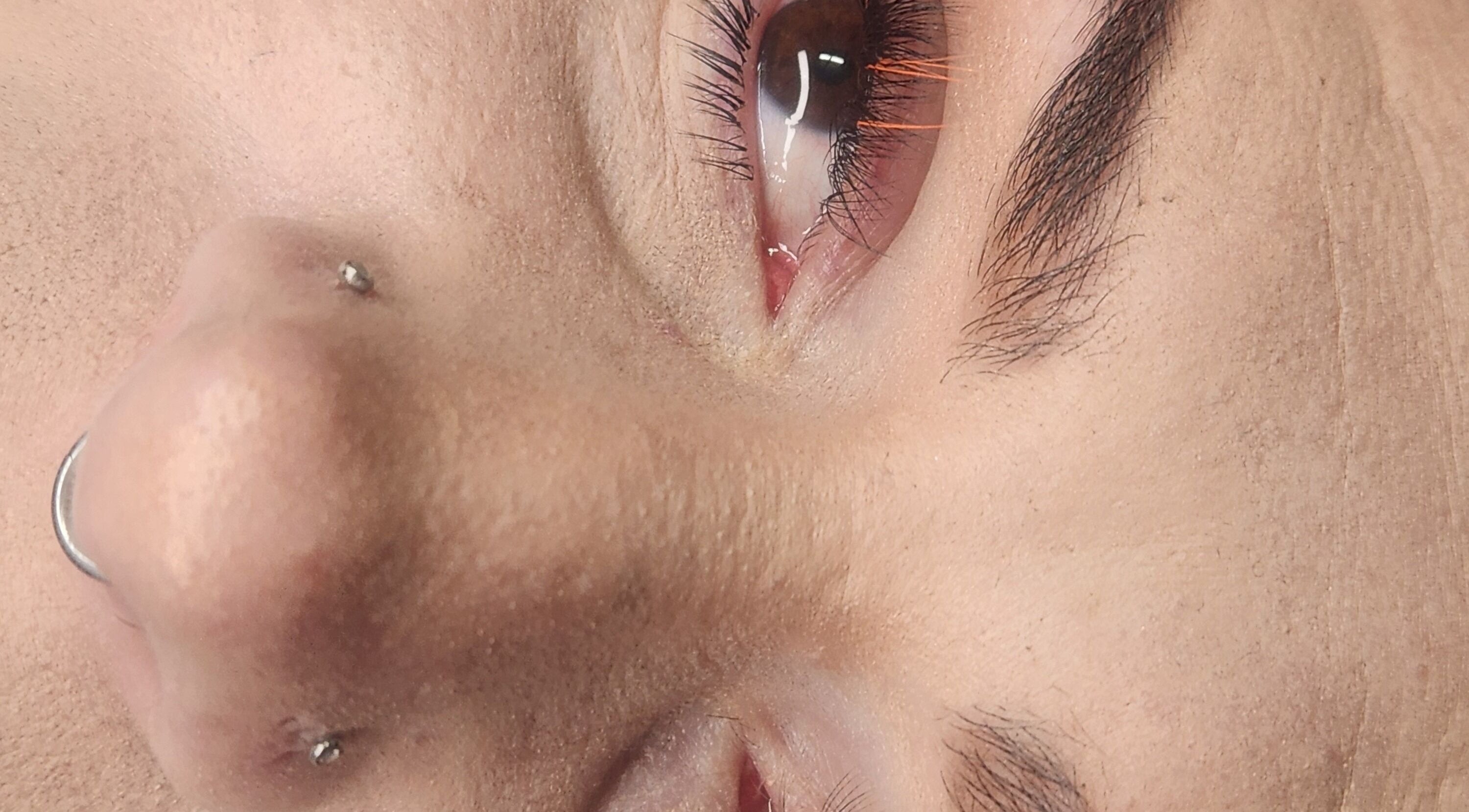 Close-up of enhanced lashes at On The Fly Lashes, Latrobe, Tasmania, AU showcasing detailed lash work.