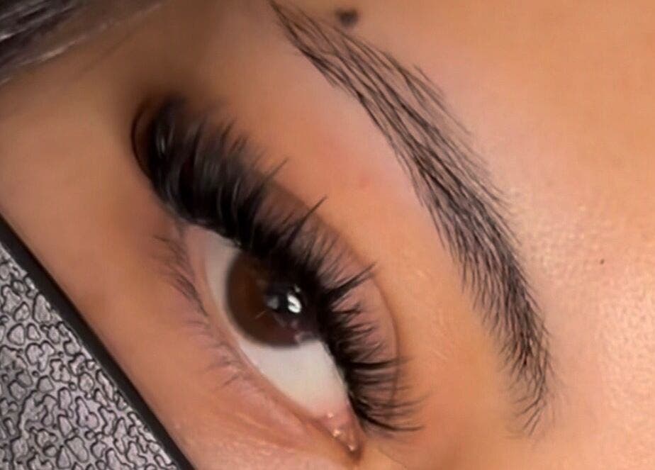 Close-up of elegant eyelash extensions by Lash’d aesthetics UK in Peterborough, England, GB.