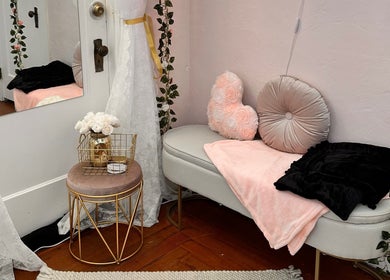 Elegant sitting area with plush cushions at Get Up and Glow Beauty Studio, Chehalis, Washington, US.