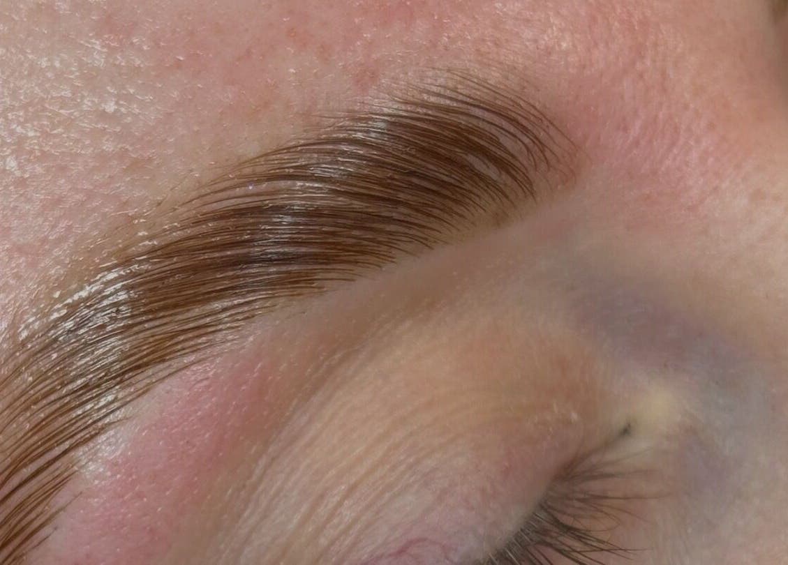Close-up of expertly shaped brows at Hannah Kathleen, Birmingham, England, GB.