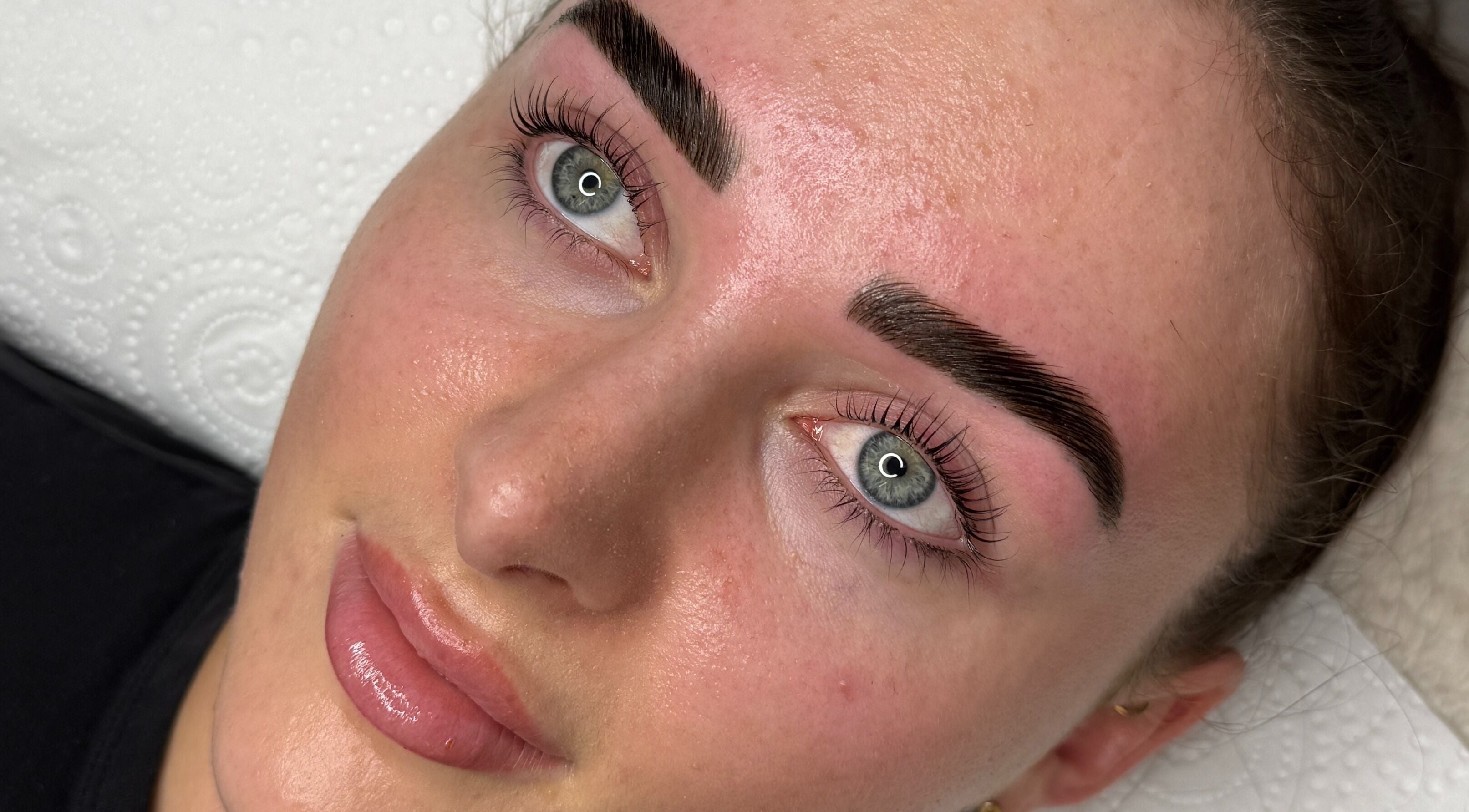 Close-up of freshly done eyebrows at Lmv Studio, Mermaid Waters, Queensland, AU showcasing detailed artistry.