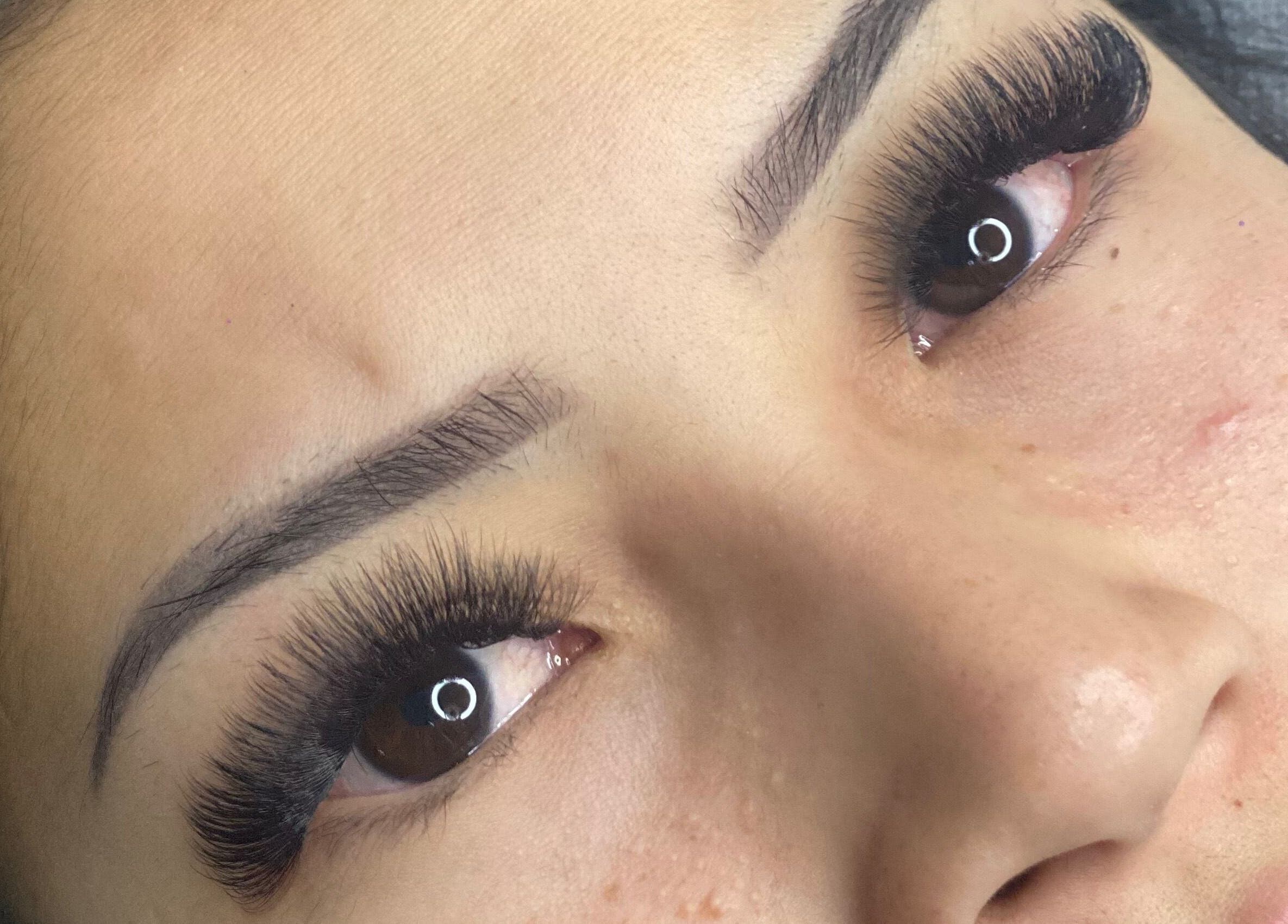 Close-up of luxurious eyelash extensions at Lashed by Linda in Middleton Grange, New South Wales, AU.