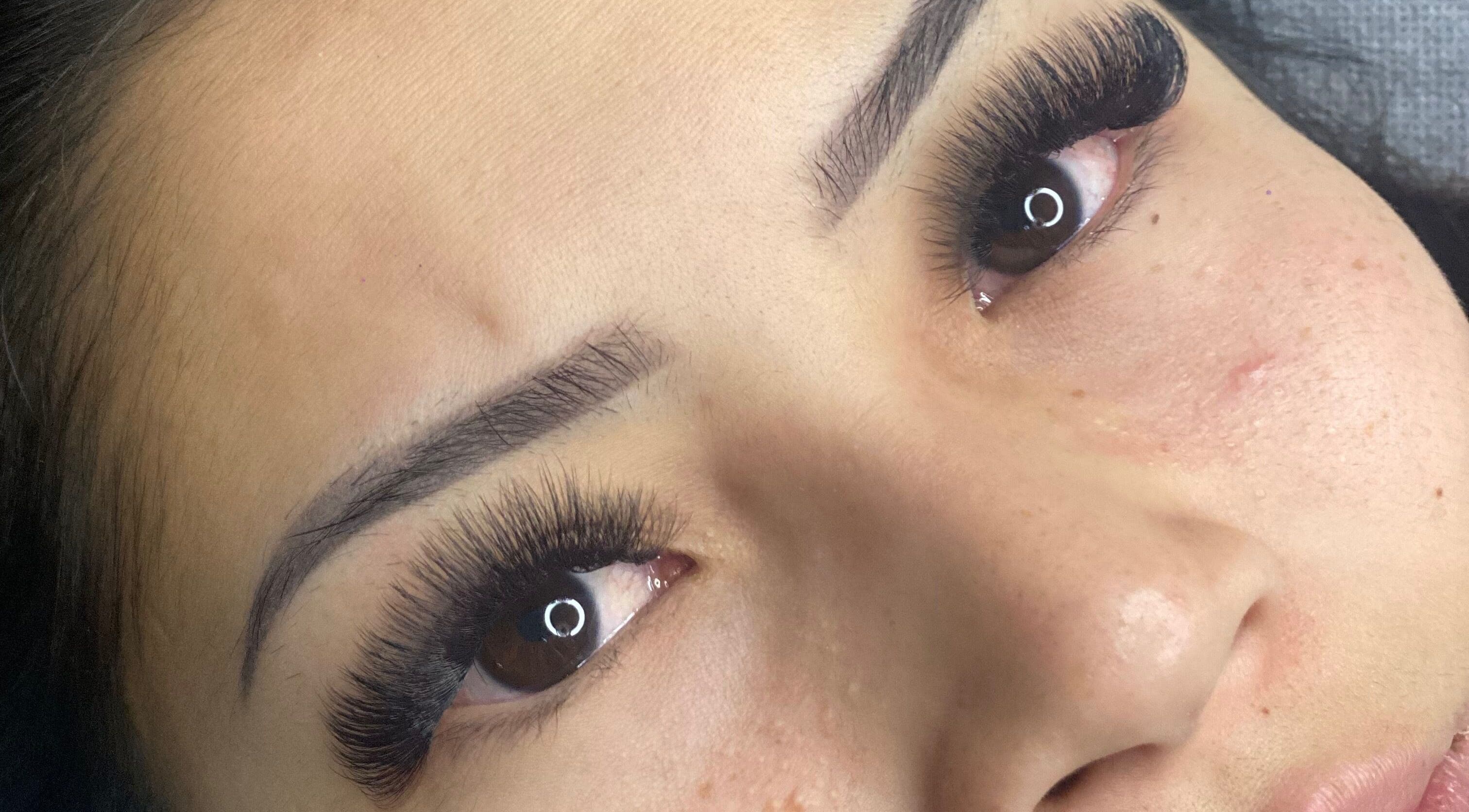 Close-up of luxurious eyelash extensions at Lashed by Linda in Middleton Grange, New South Wales, AU.