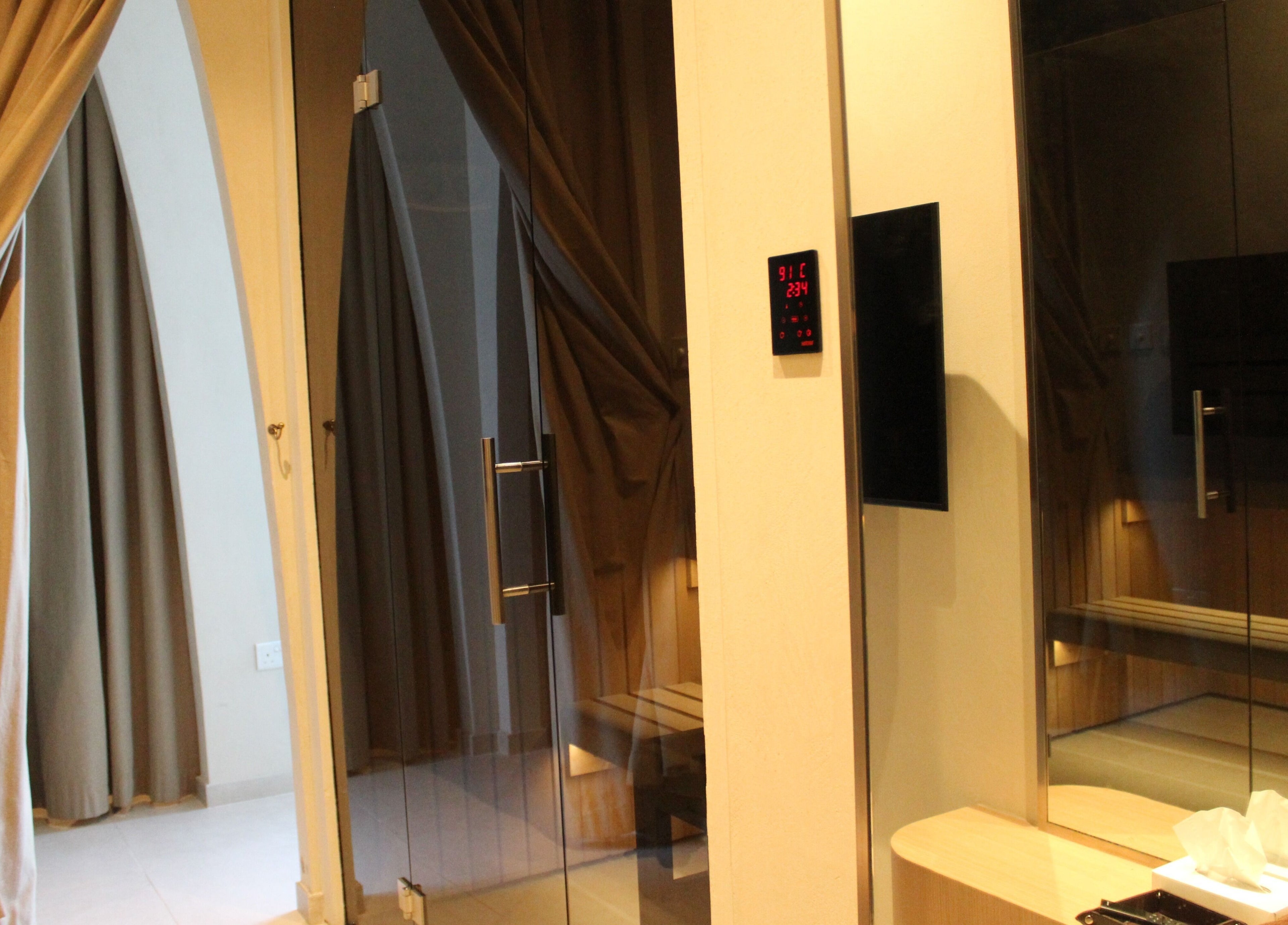 Luxurious sauna at Contrast Dubai Creek Harbour, Dubai, Dubai, AE offering a serene wellness escape.