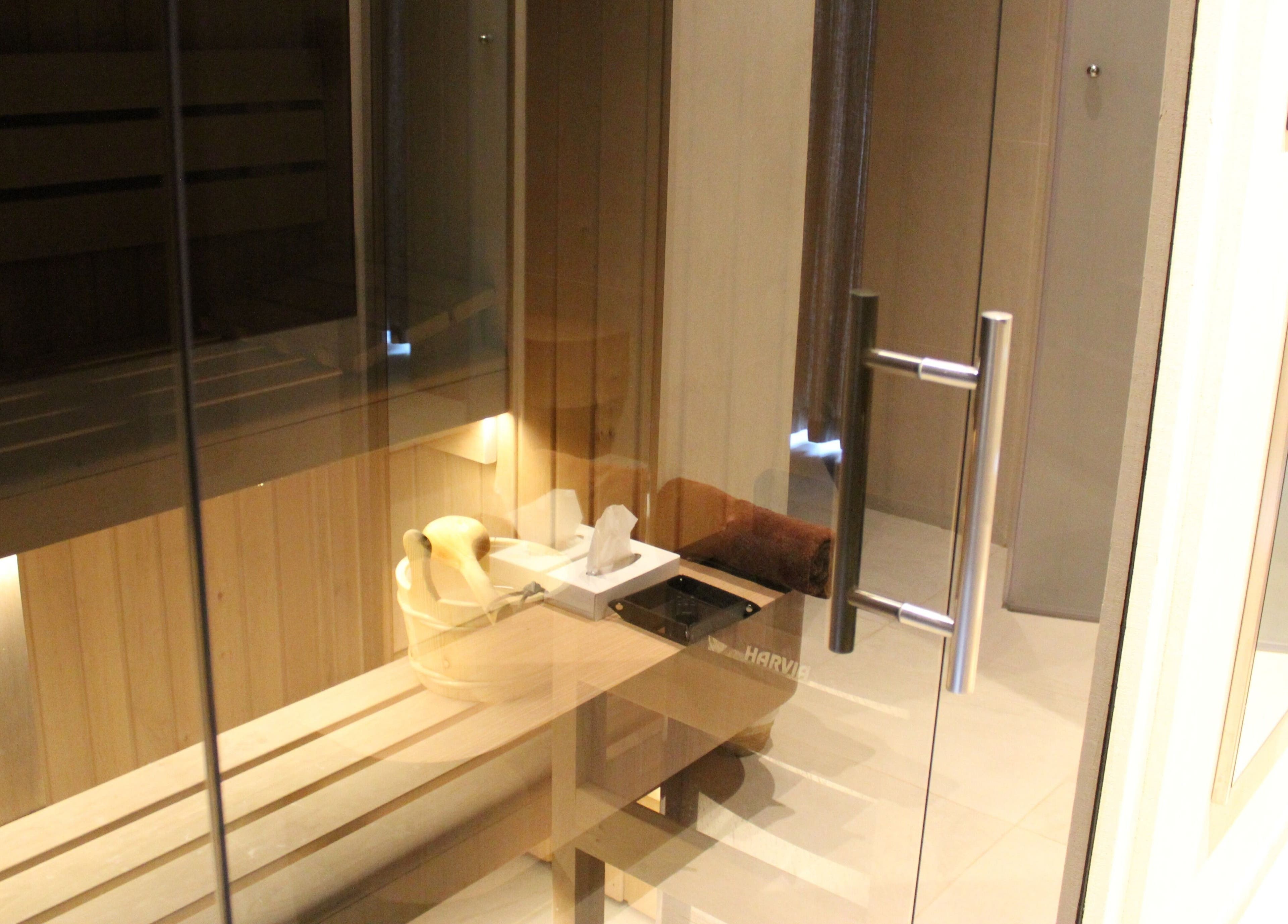 Luxurious sauna room at Contrast Dubai Creek Harbour, Dubai, Dubai, AE ready for relaxation.