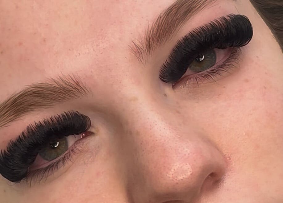 Close-up of eyelash extensions at Deebeautystop in London, England, GB.