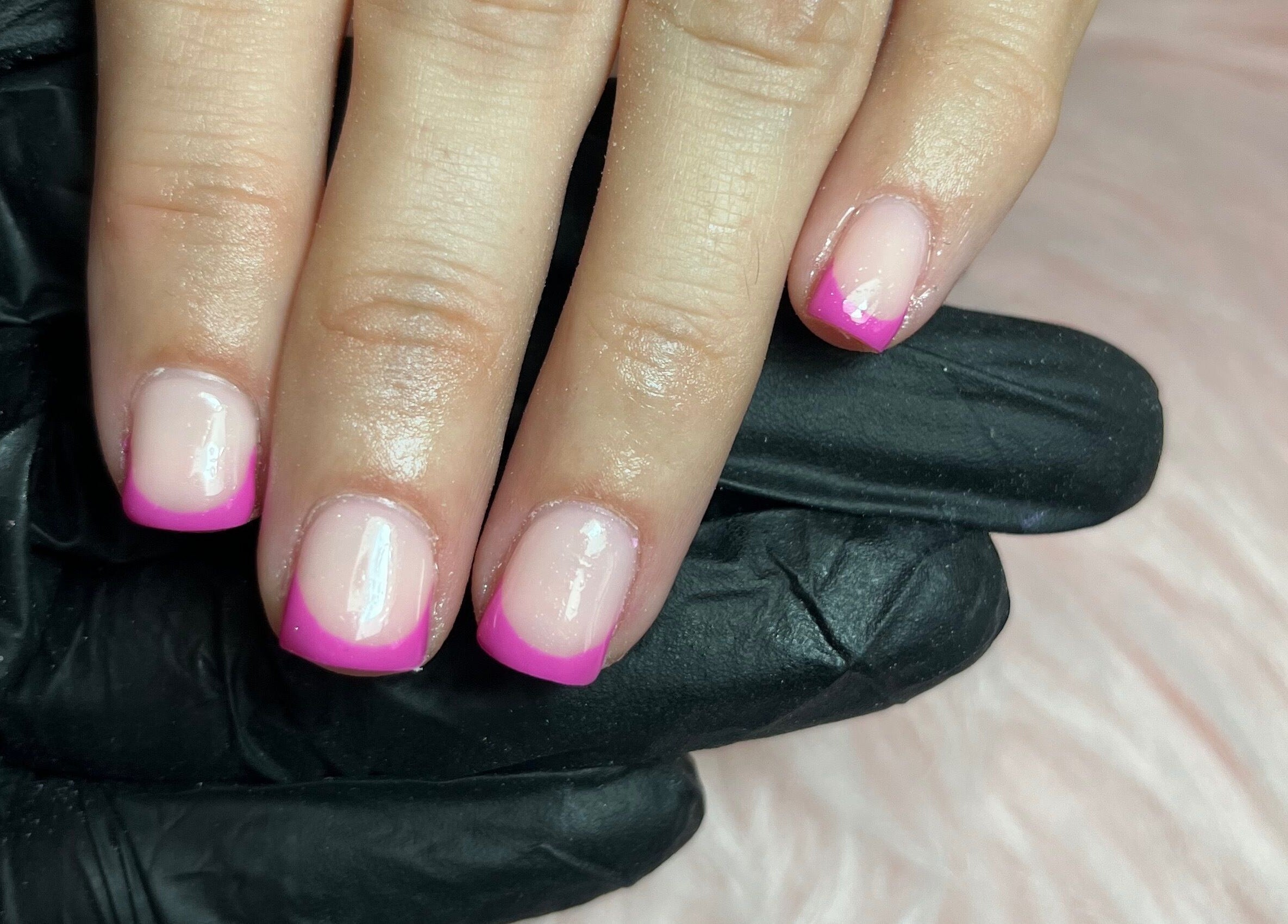 Beautiful pink-tipped nails at Nails by Freya (Prestatyn) in Prestatyn, Wales, GB, showcasing expert nail art.