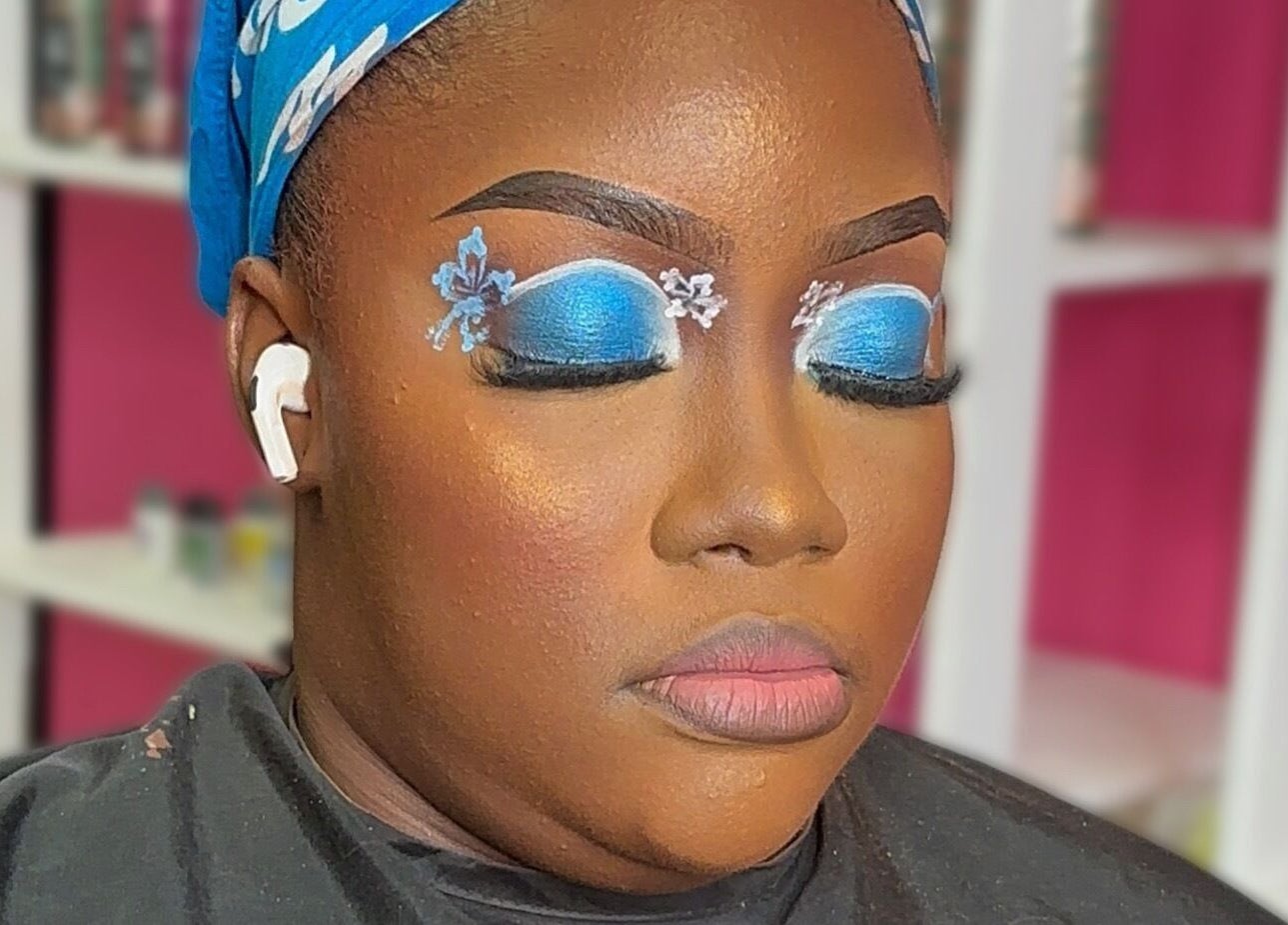 Unique blue eye makeup art at Essence Oasis Salon and Spa, Saint John's, Saint John, AG.