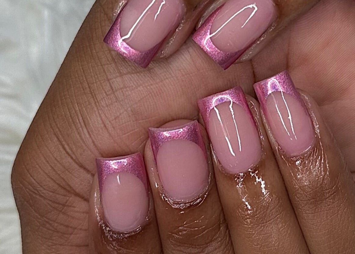 Pink French manicure at Essence Oasis Salon and Spa, Saint John's, Saint John, AG.