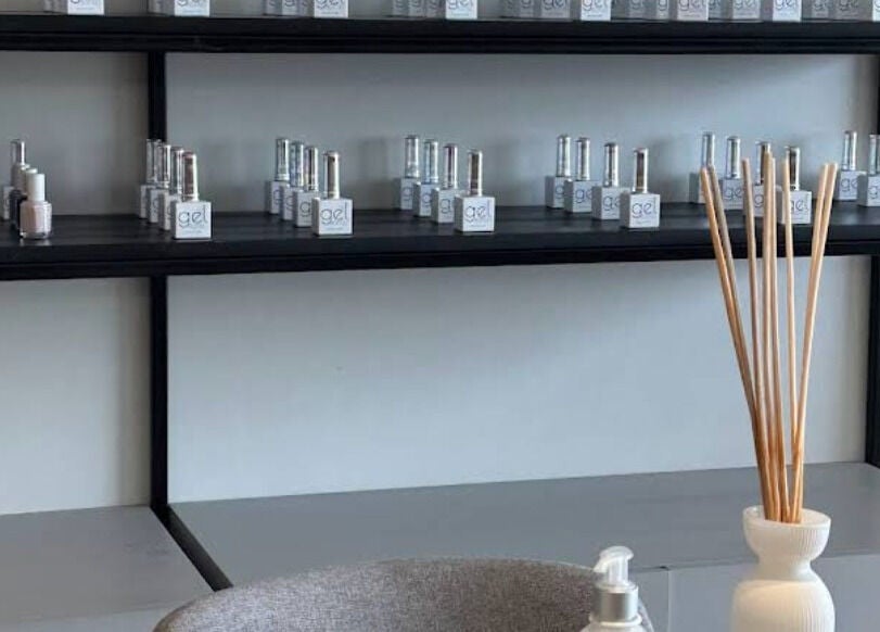Shelves with nail products at Nomarz Beauty Lounge, Al Khobar, Eastern Province, SA.