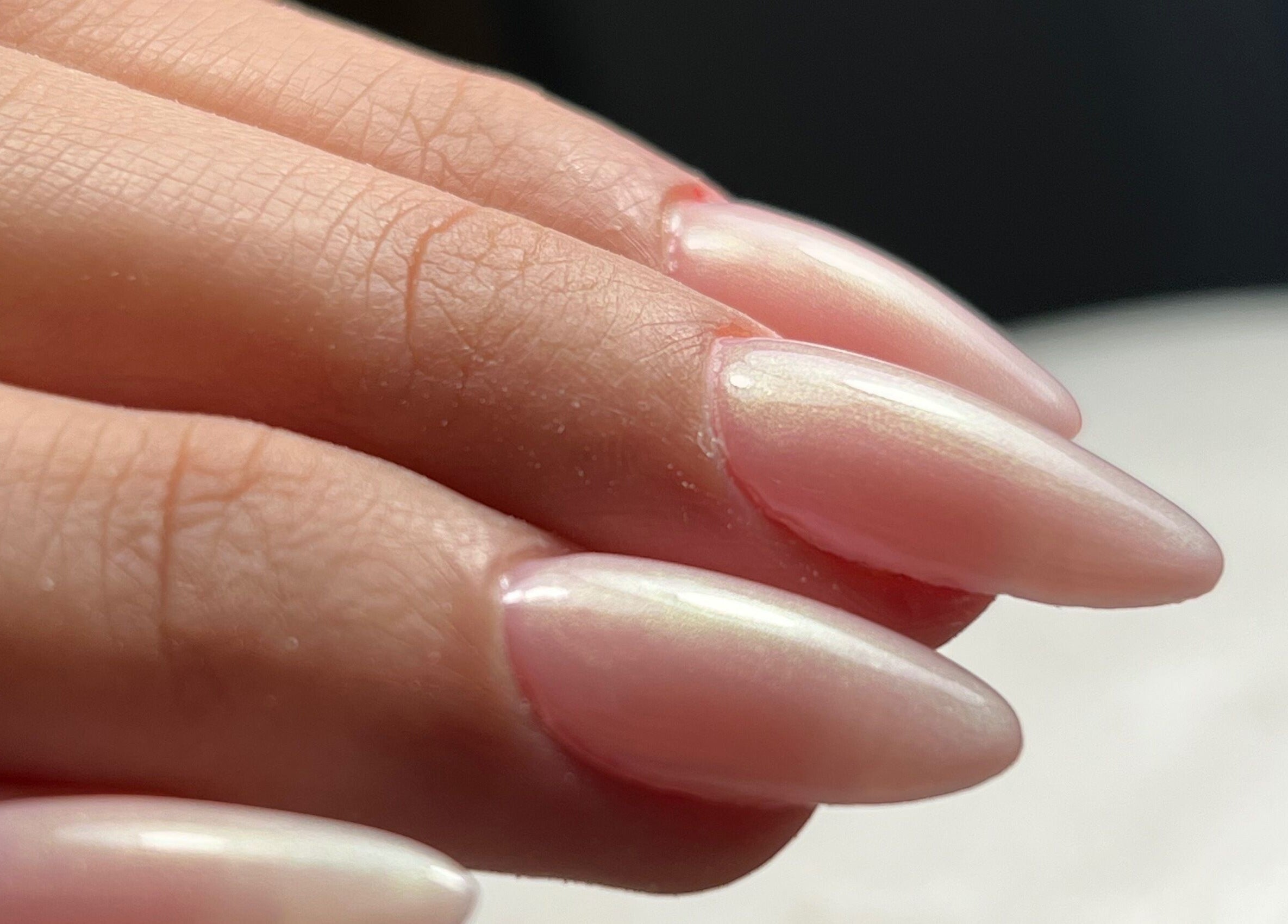 Close-up of elegant pink manicure at Danii Nails, Bowden, South Australia, AU.