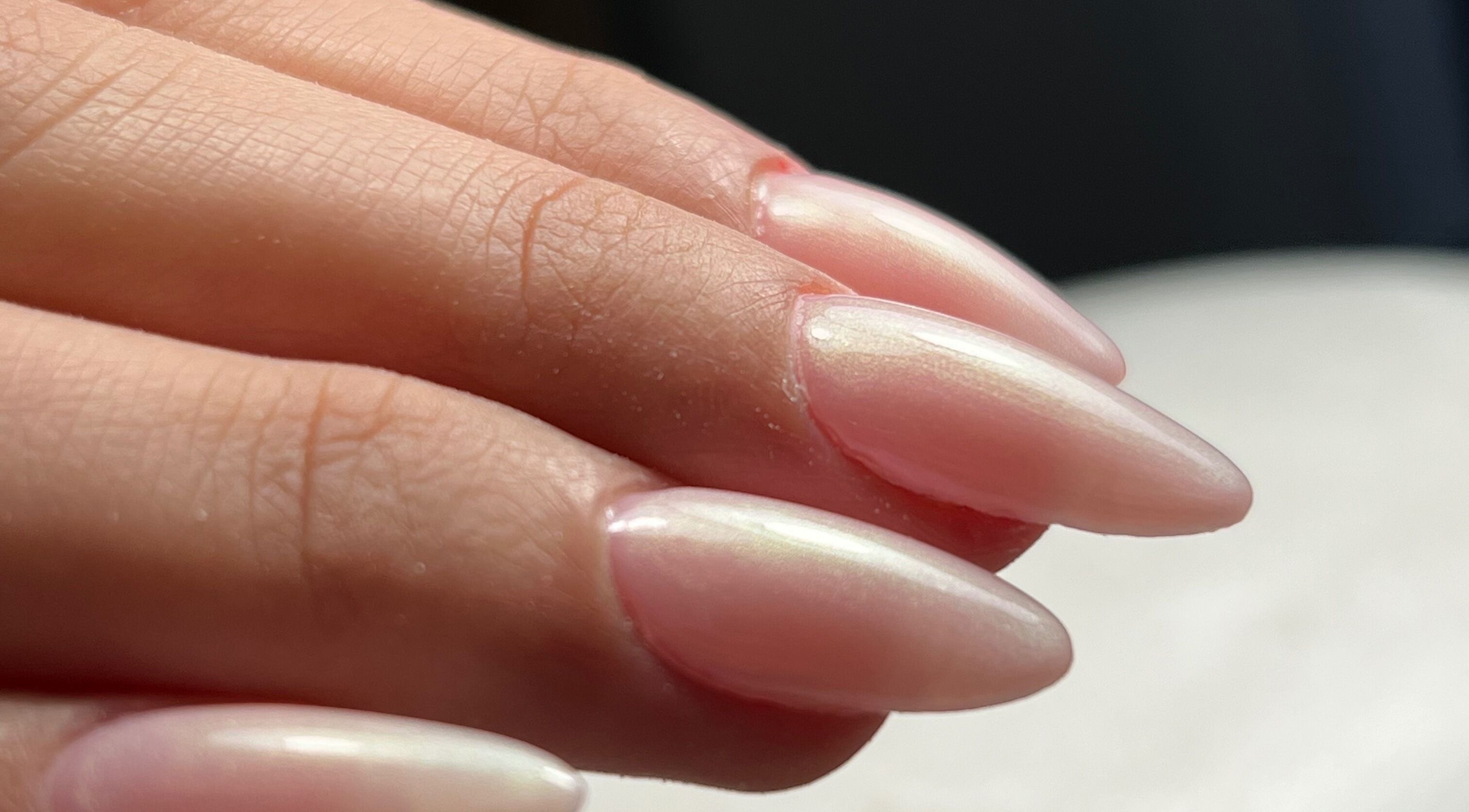 Close-up of elegant pink manicure at Danii Nails, Bowden, South Australia, AU.