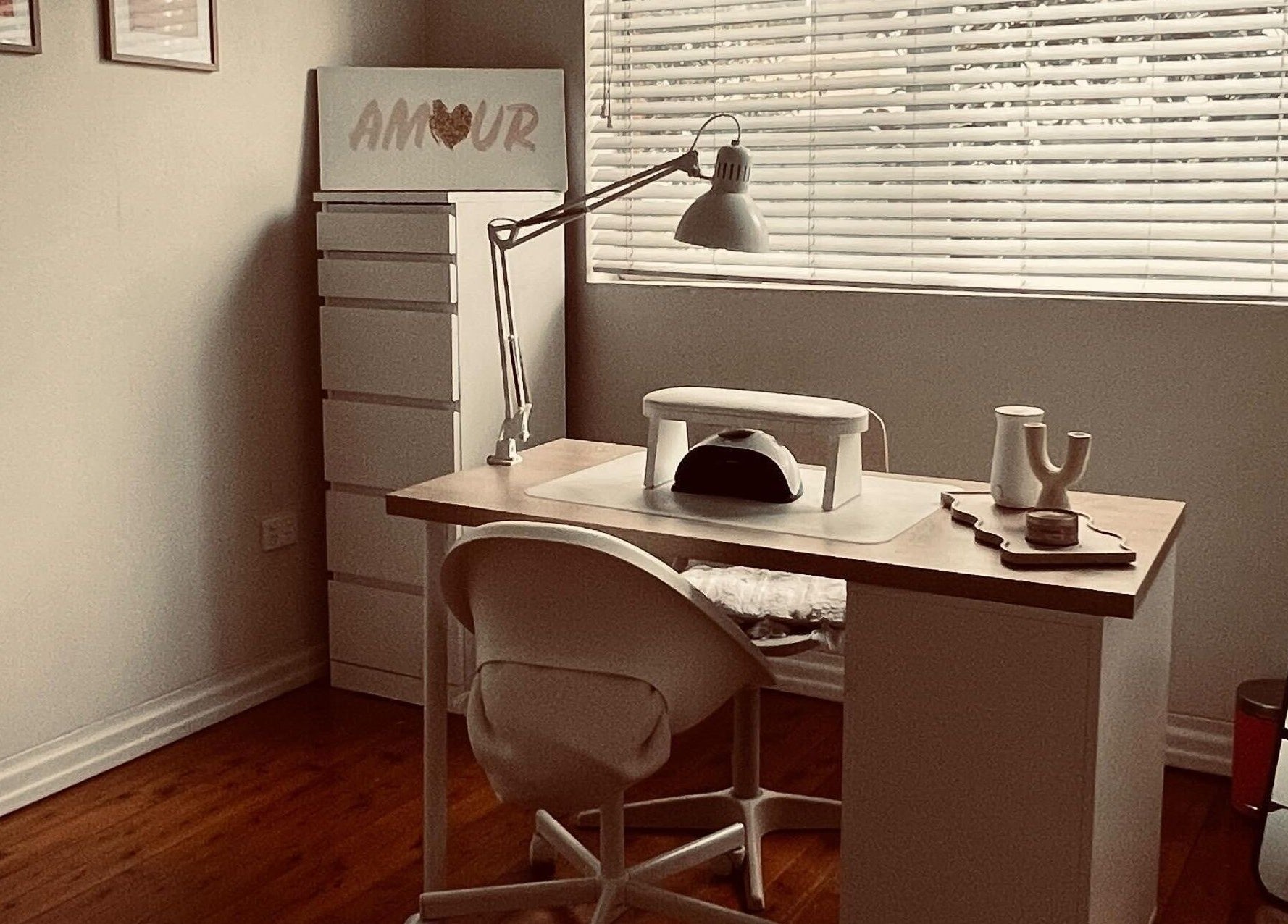 Inviting nail station at Danii Nails, Bowden, South Australia, AU, with soft lighting and modern decor.
