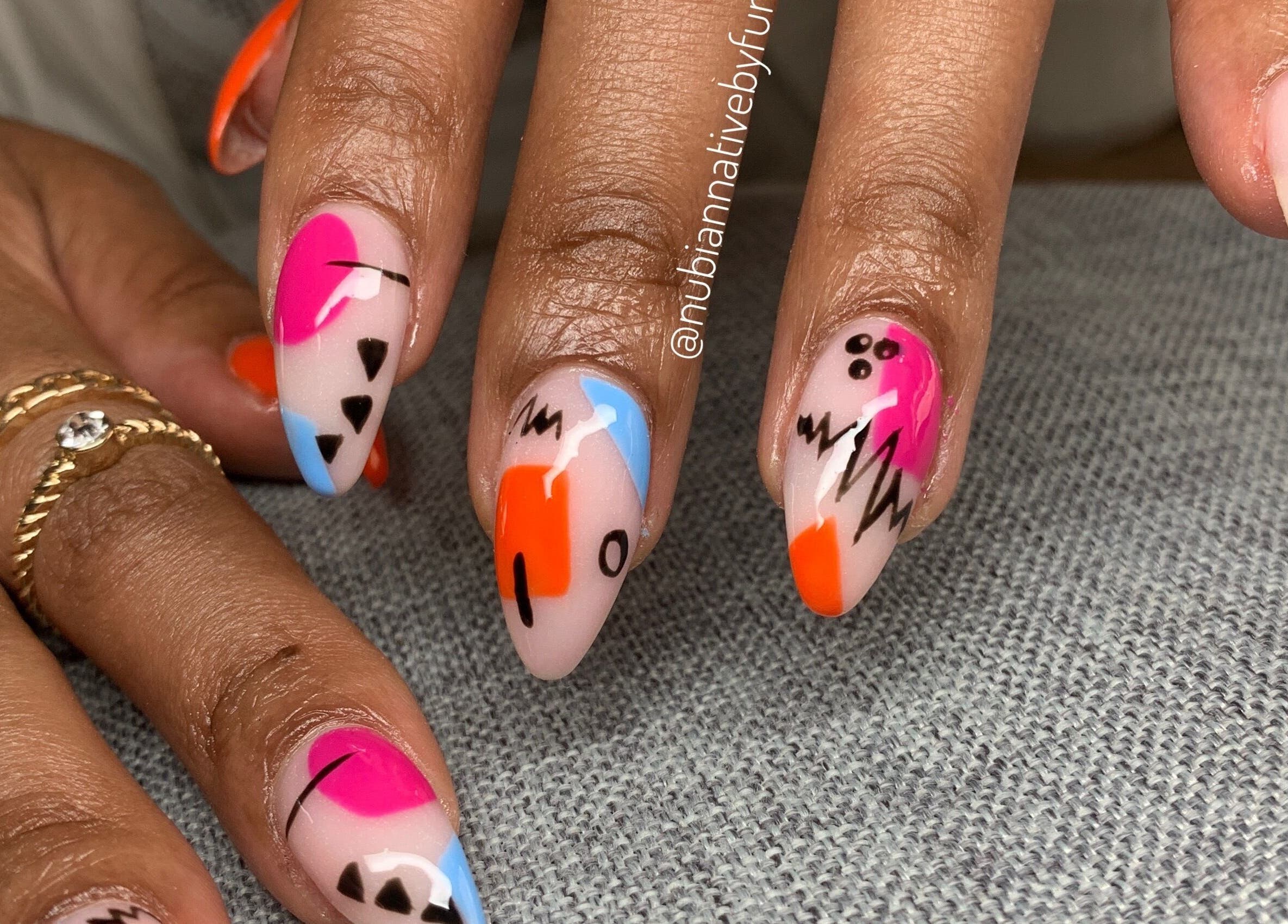 Colorful abstract nail art design at Nubian Native by Fundo, Randburg, Gauteng, ZA.