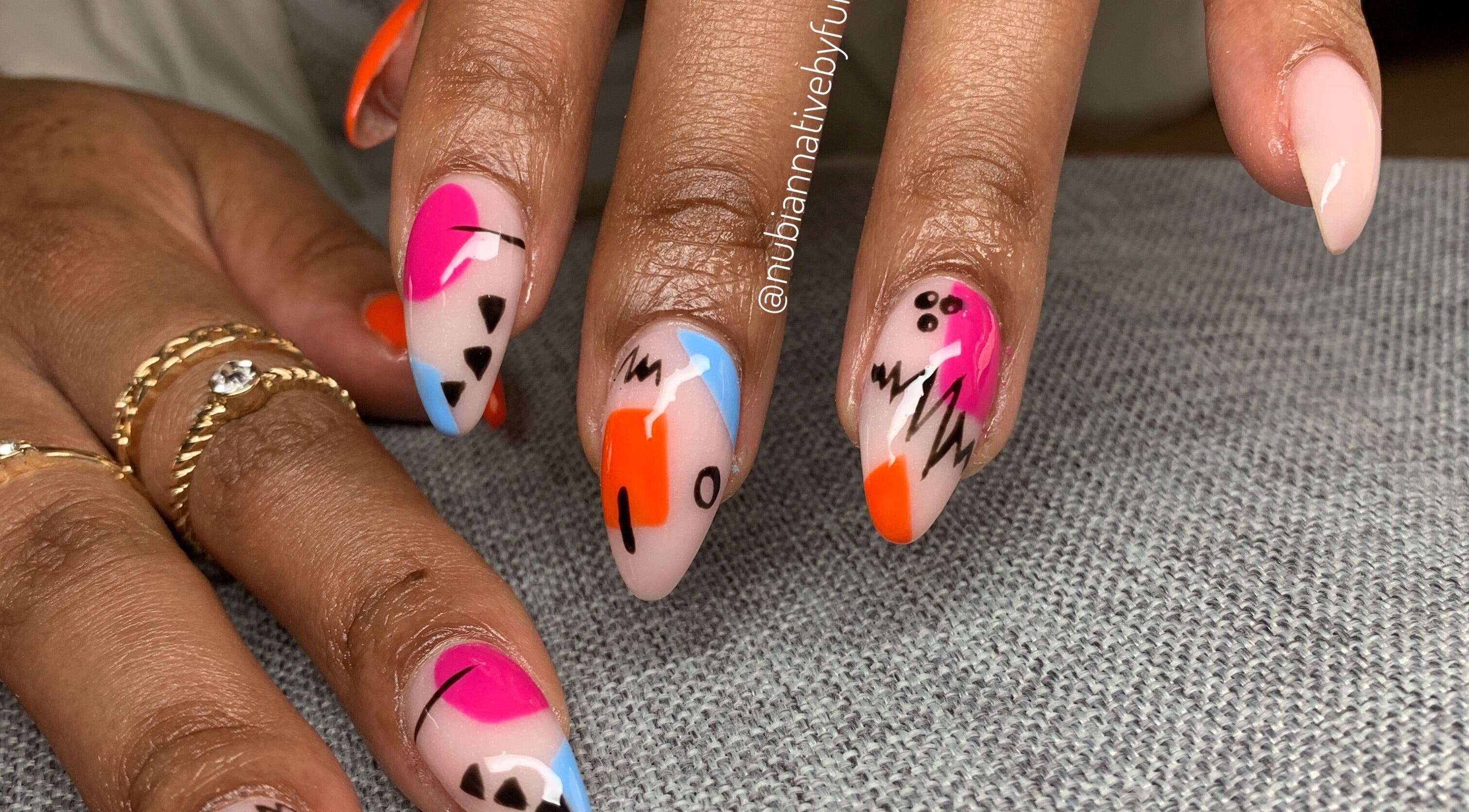 Colorful abstract nail art design at Nubian Native by Fundo, Randburg, Gauteng, ZA.