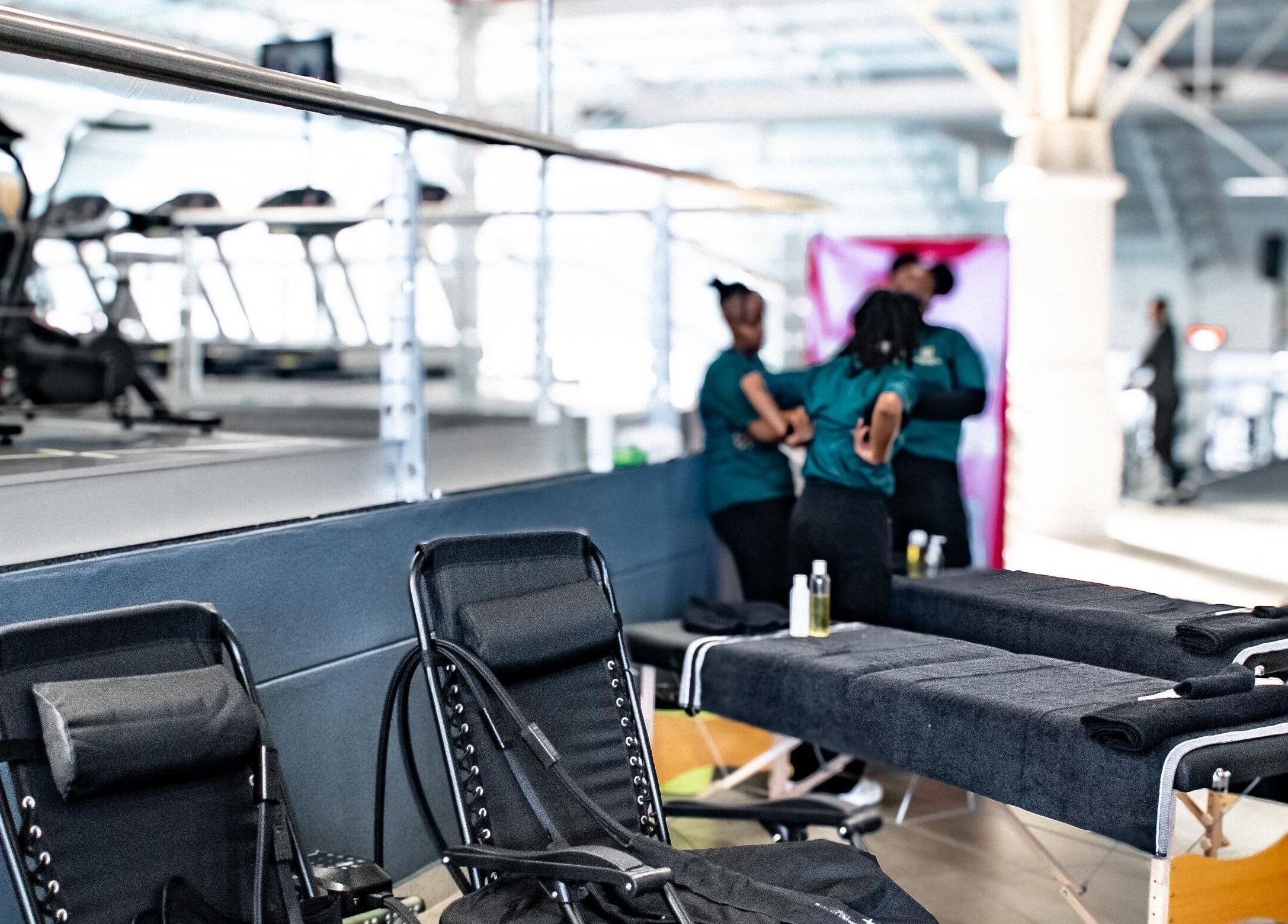 Massage chairs and therapists at Divine Health Recovery Virgin Active 14th Avenue Roodepoort, Roodepoort, Gauteng, ZA.