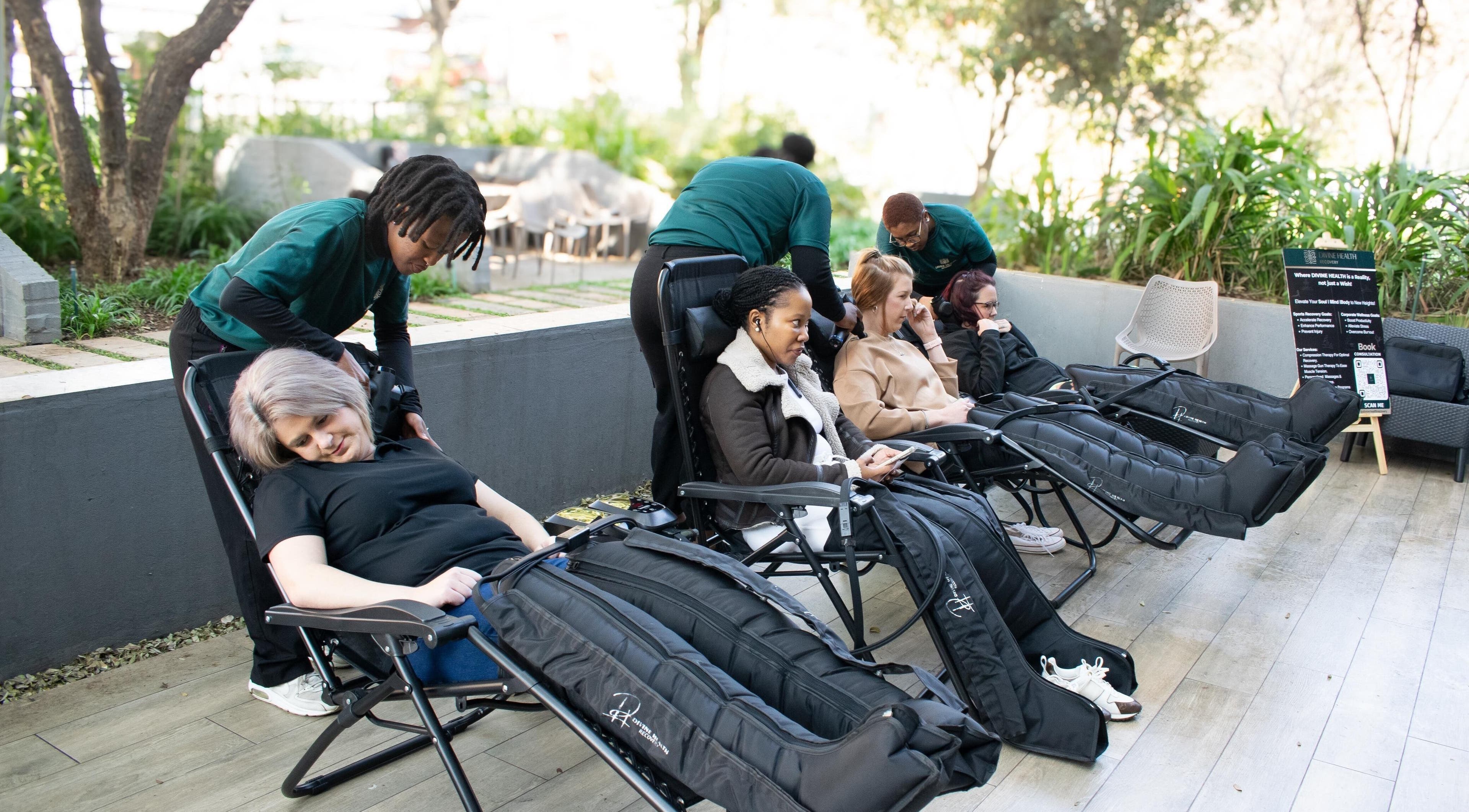 Guests enjoying a relaxation session at Divine Health Recovery Deloitte, Midrand, Gauteng, ZA.